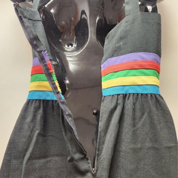Vintage Black Dress With Rainbow Stripes Strapless EUC - Picture 3 of 6